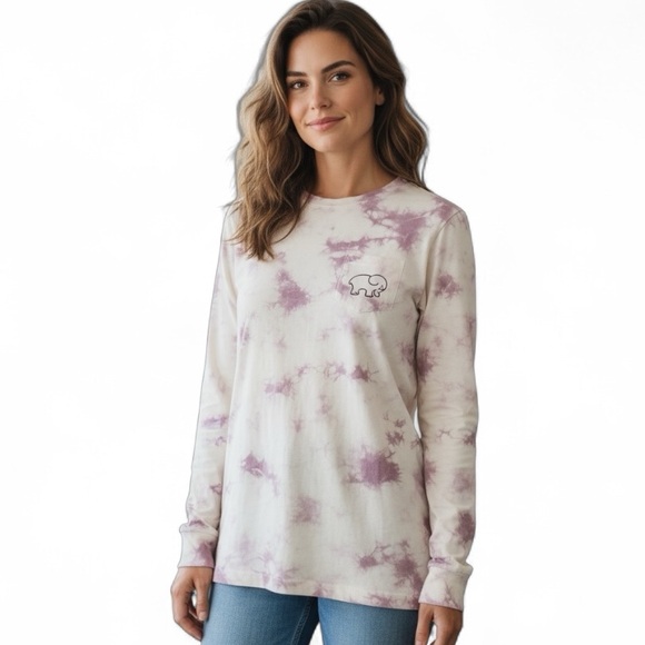 ivory ella Tops - Ivory Ella Elephant Creamy white Purple Tie-Dye Long Sleeve Crew Neck Tee Top S